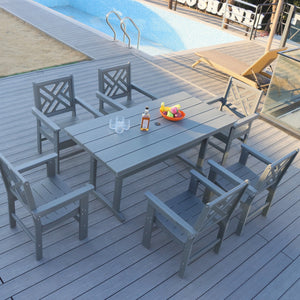 English Elm 7 Piece Hdpe Patio Dining Set For 6 - Weatherproof Outdoor Table & Chairs With Umbrella Hole, Grey W2681S00002