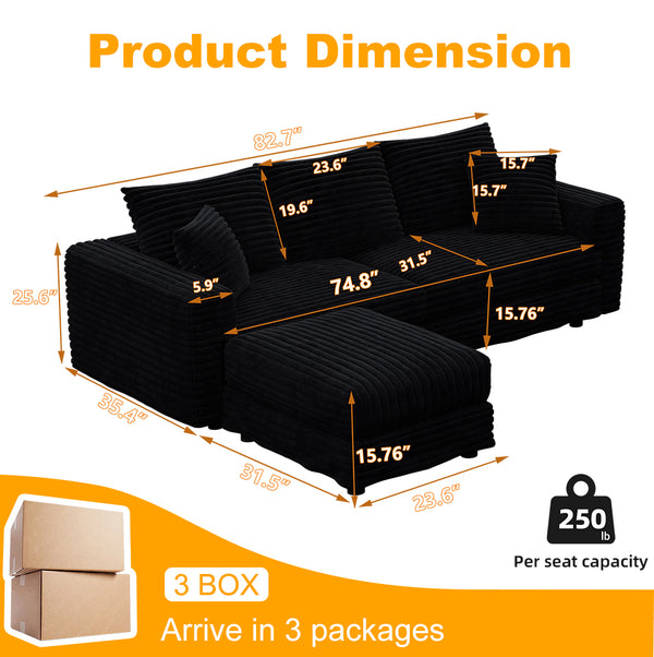 English Elm 82.6"upholstered Velvet Chesterfield Sofa with Button Tufting Nailhead Trim Rolled Arms Black W1885S00349