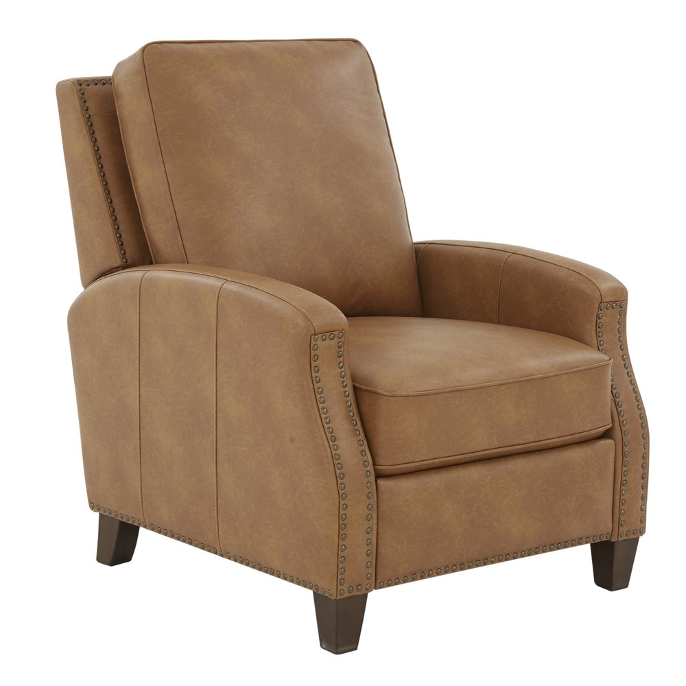 English Elm Jack Faux Leather Manual Recliner with Nailhead Trim and Solid Wood Tapered Legs B050P229966