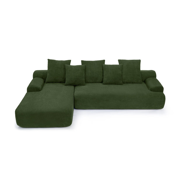 English Elm 110.25x67'' Compression Sofa Modern Upholstered L-Shape Sectional Couch 4-Seat Melange Velvet Comfort Green W1413S00085