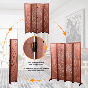 English Elm 55.2'' Solid Wood 4-Panel Folding Room Divider - Stylish Brown Privacy Screen For Any Space B205P241658
