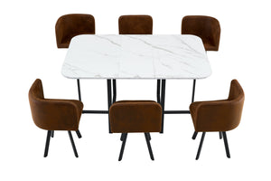 English Elm 7-piece Faux Marble Dining Set with Pu Chairs and Iron Frame for Small Spaces W3875S00012