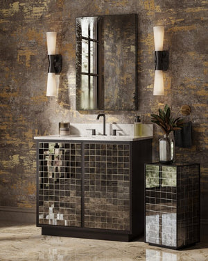 Currey & Company Mosaico 36" Vanity With Antique Mirror Doors, Carrara Marble Top & Rectangular Undermount Sink Black Mango Wood ,Carrara Marble ,Vitreous China ,Glass 3800-0013-currey-company