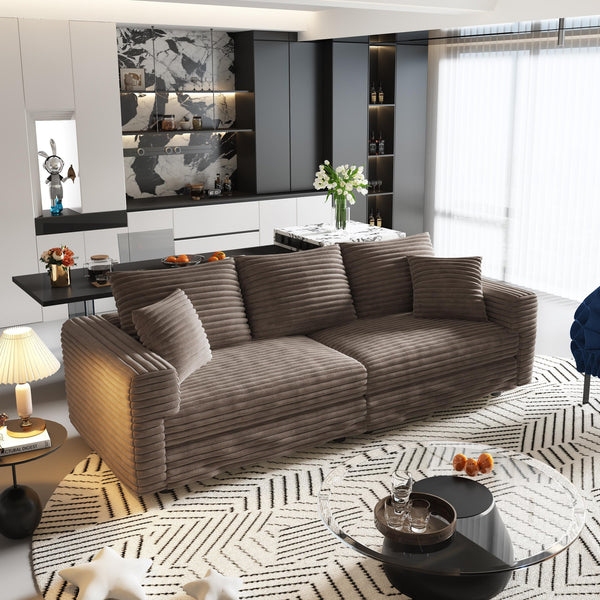 English Elm 82.7" Plush Corduroy 3-Seat Sofa - Cozy Modular Cloud Couch With Ottomans For Ultimate Comfort & Style W1885S00158