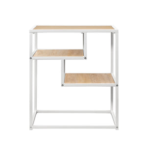 16" Contemporary Metal and Wood Side Table Coastal Oak, White MYO16STCOW Walker Edison