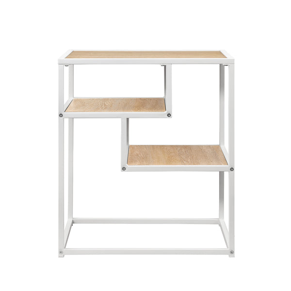 16" Contemporary Metal and Wood Side Table Coastal Oak, White MYO16STCOW Walker Edison