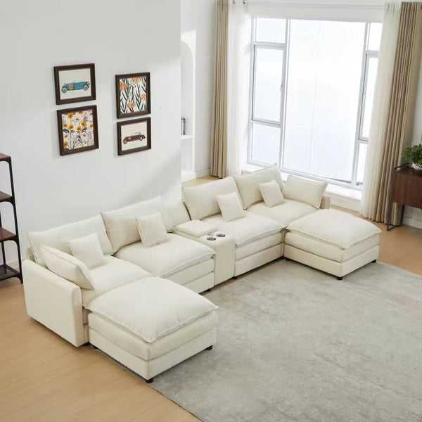 English Elm 148-inch Seven Piece U-shaped Sectional with Console Usb Port and Cloud Foam Seating W2564S00044