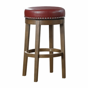 English Elm Round Swivel Stool Set of 2 with Black Faux Leather Seat, Nailhead Trim & Solid Wood Legs, 19.5" H Red+Brown 35.75 L x 23.25 W x 9.5 H B011P201574