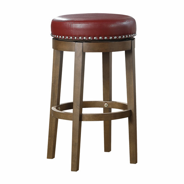 English Elm Round Swivel Stool Set of 2 with Black Faux Leather Seat, Nailhead Trim & Solid Wood Legs, 19.5" H Red+Brown 35.75 L x 23.25 W x 9.5 H B011P201574