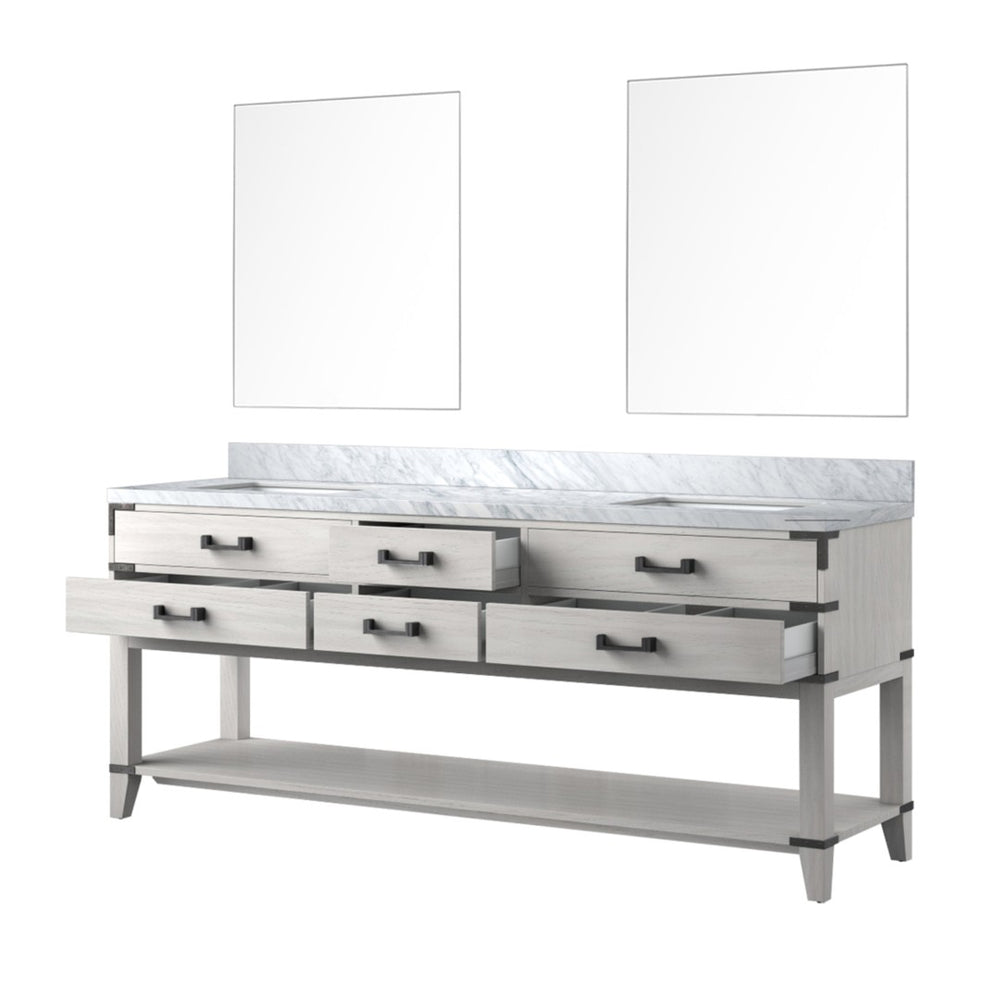 English Elm White Oak Double Bath Vanity With Carrara Marble Top & Mirrors - Elegant Storage Solution For Any Bathroom B2731S01652-GIGA