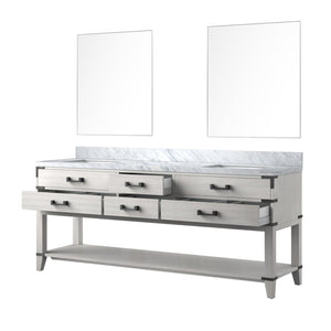 English Elm White Oak Double Bath Vanity With Carrara Marble Top & Mirrors - Elegant Storage Solution For Any Bathroom B2731S01652-GIGA