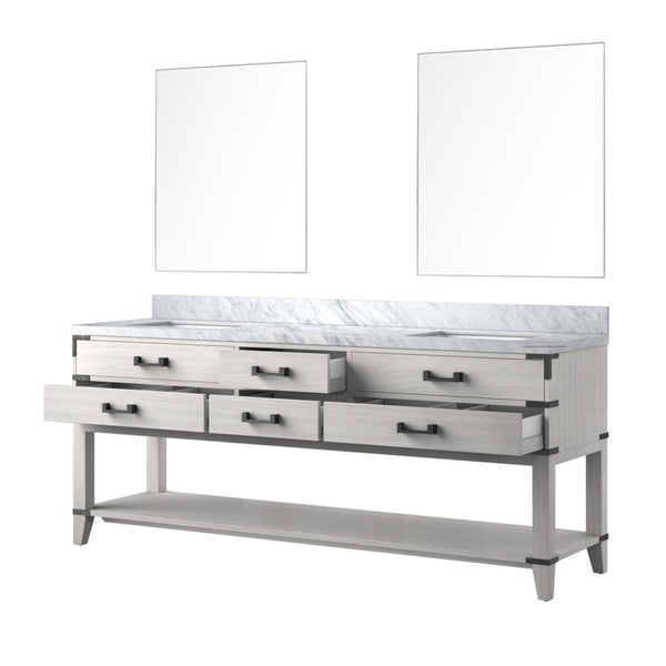 English Elm White Oak Double Bath Vanity With Carrara Marble Top & Mirrors - Elegant Storage Solution For Any Bathroom B2731S01652-GIGA
