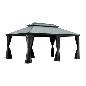 English Elm 12'x18' Hardtop Gazebo Dual Roof Steel Frame Permanent Patio Pavilion with Netting W1859S00187