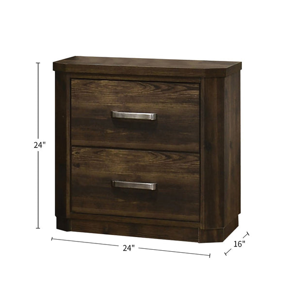 English Elm Wooden Two-Drawer Nightstand with Grooved Panels and Washed Finish — Transitional Bedroom Focal Point Rustic,Walnut B016P256189