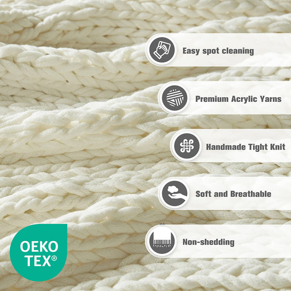 JLA Home Madison Park - Hand Made Throw Blanket — Double-Knit 100% Acrylic, OEKO-TEX, Ultra-Soft Modern Boho Accent for Home Comfort MP50-6135