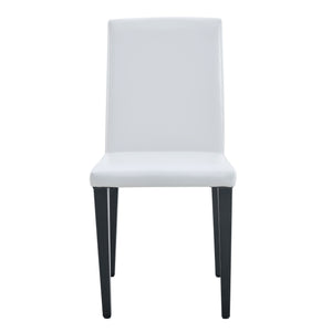 English Elm White Pu Leather Dining Chair with Ergonomic Back and Black Metal Base for Modern Interiors W1151S04615