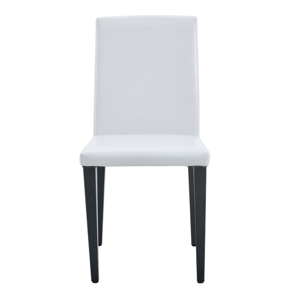 English Elm Two White PU dining chairs with black metal legs, ergonomic cushioned seats, anti-slip feet, modern stylish design (2 pcs) W1151P263130