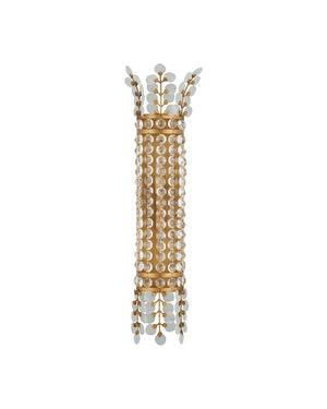 Currey & Company Bradshaw Wall Sconce - Elegant Wrought Iron Design With Crystal Baguettes & Frosted Glass Accents Gold Glass ,Crystal ,Wrought Iron 5000-0283-currey-company