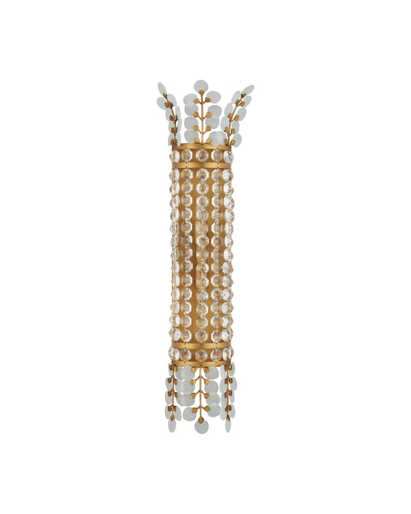 Currey & Company Bradshaw Wall Sconce - Elegant Wrought Iron Design With Crystal Baguettes & Frosted Glass Accents Gold Glass ,Crystal ,Wrought Iron 5000-0283-currey-company