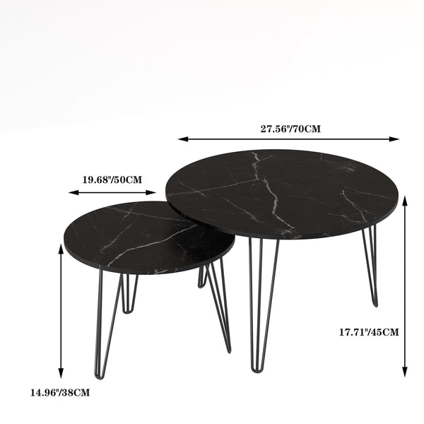 English Elm 27.56'' Round Nesting Coffee Table Set of 2 with Smooth Wooden MDF Tops and Sturdy Metal Bases for Stylish Living Spaces Black 30.91 L x 29.92 W x 4.92 H W808P176733