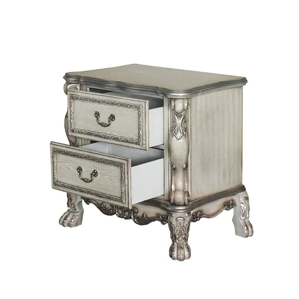 English Elm Solid Rococo Nightstand in Vintage Bone White Finish with 2 Spacious Drawers, Hand-Burnished Ornamental Inlay B016P256472