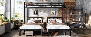 English Elm Twin Triple Bunk Bed Metal L-shaped Frame Sleeps Three Kids White Finish Black W1580S00615