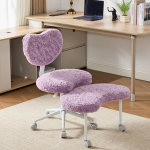 English Elm Artificial Rabbit Hair Cross Legged Desk Chair with Lumbar Support and Swivel Footrest Violet W1143P403572