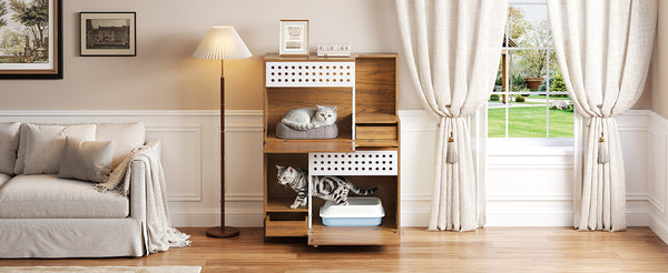 English Elm Modern Mdf Cat Litter Box Enclosure Side Table with Ventilated Storage Compartment Brown N752P394342D