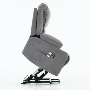 English Elm Gray Corduroy Recliner with Heated Massage, Remote & Assistive Lift, Cup Tray for Seniors Comfort W570P320447