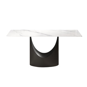 English Elm 63" Modern Dining Table With Durable Sintered Stone Top & Black Iron Legs – Seats 6-8 Comfortably! W1535S00557