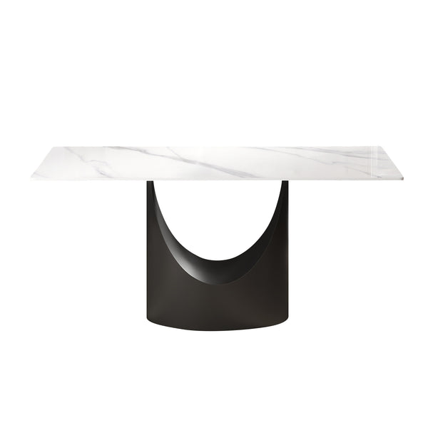 English Elm 63" Modern Dining Table With Durable Sintered Stone Top & Black Iron Legs – Seats 6-8 Comfortably! W1535S00557