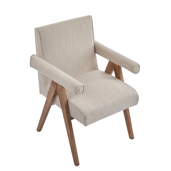 English Elm Christopher Knight Home® - Poppy Fabric Upholstered Dining Armchair with Plush Cushioning and Durable Rubberwood Legs for Style Beige,Natural 30 L x 27 W x 23 H N776P202652I