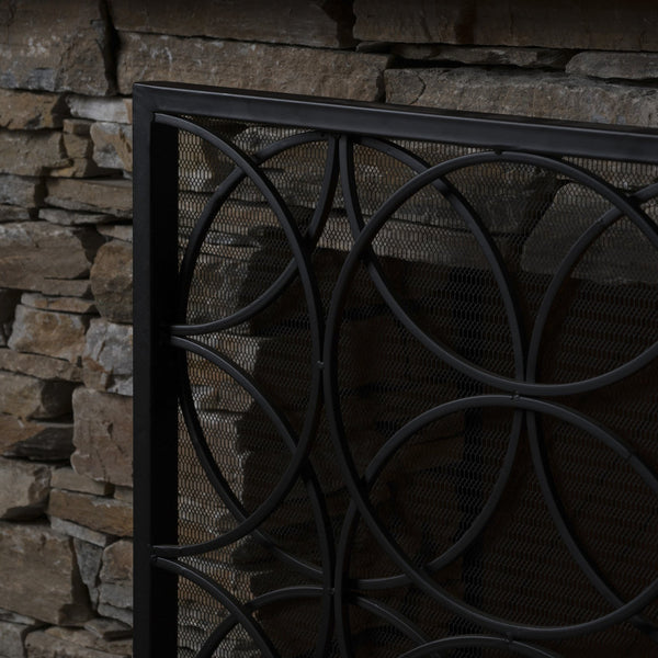 English Elm Fire Screen Handcrafted Iron Geometric Mesh Spark Guard for Modern Living Rooms 61125.00BLK