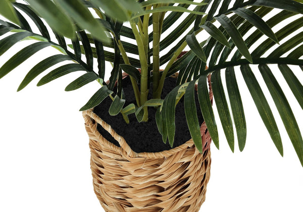 English Elm Artificial Palm Plant, 24" Lifelike Greenery In Beige Woven Basket - Perfect For Home & Office Decor B2710P220017