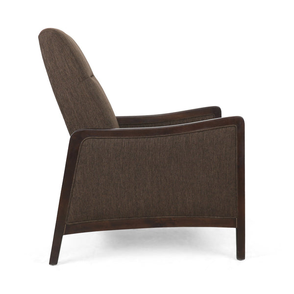 English Elm Christopher Knight Home® - Fabric Recliner Chair Mid-Century Push-Back Upholstered Armchair with Thick Cushion and Birch Frame Brown 70449.00BRN