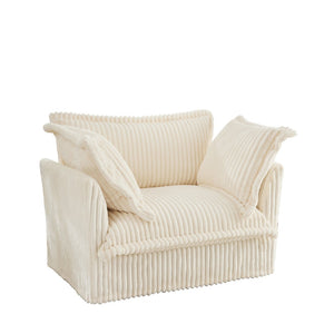 English Elm Slip-Covered Armchair – Cozy Cream Corduroy Sofa With Deep Seat, Large Cushions & Washable Covers W3041P240119-GIGA