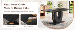 English Elm Modern Mdf Dining Table Seats Six with U-shaped Legs for Minimalist Interiors Black W1151S04162