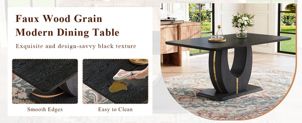 English Elm Modern Mdf Dining Table Seats Six with U-shaped Legs for Minimalist Interiors Black W1151S04162