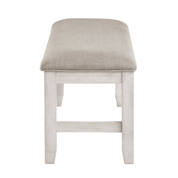 English Elm Modern Farmhouse Wood Bench Distressed Antique White with Gray Upholstered Seat B011P416554