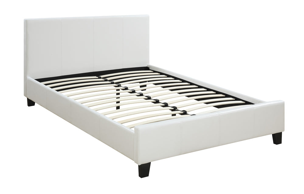 English Elm Classic White Queen Size Bed Faux Leather Upholstered Frame with Wooden Legs, Chic Traditional Design, Easy Assembly, 65"W x 84.5"L B011P395407