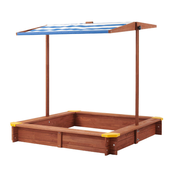 English Elm Kids Cedar Sandbox with Adjustable Canopy Corner Seating Outdoor Backyard Play D720094431