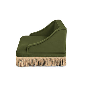 English Elm Duchess Regency Tufted Pet Sofa with Fringe Skirt Velvet Upholstery for Small Dogs Olive Green B2719P479031