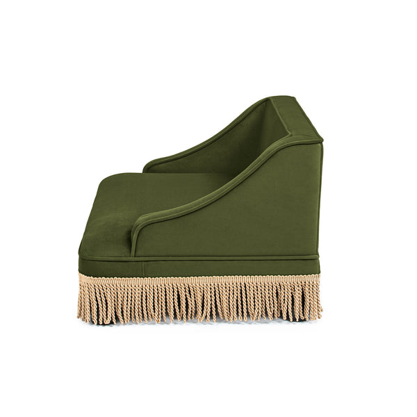 English Elm Duchess Regency Tufted Pet Sofa with Fringe Skirt Velvet Upholstery for Small Dogs Olive Green B2719P479031