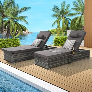 English Elm Outdoor Chaise Lounge Set Of 2 - Adjustable Rattan Recliners With Cushions & Table For Ultimate Comfort W874P266307