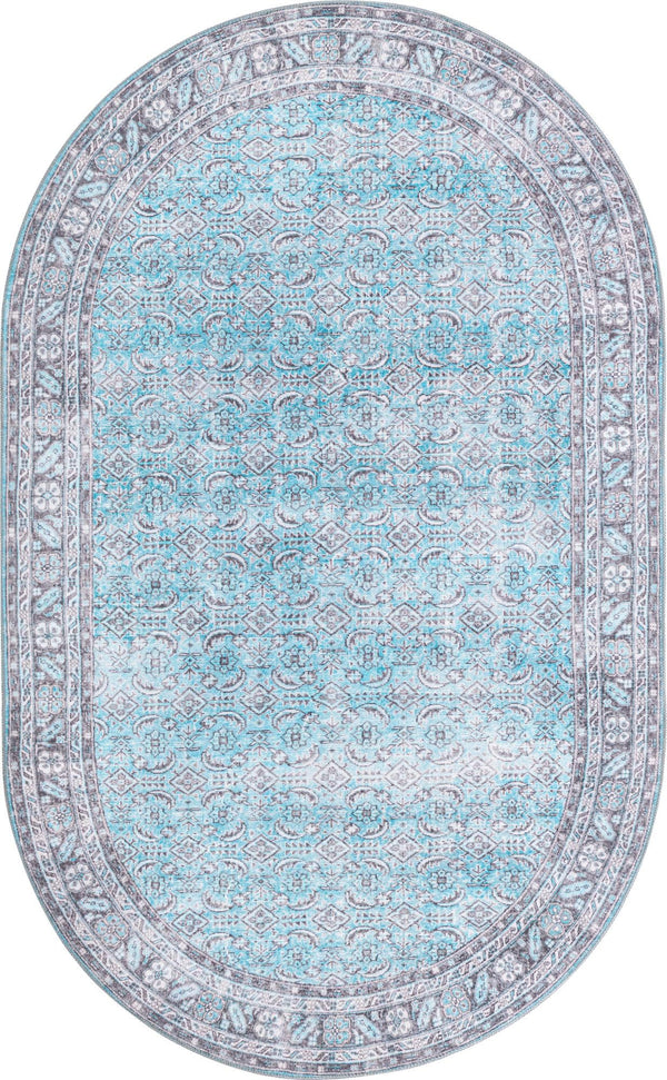 Unique Loom Timeless Matthew Machine Made Overdyed Rug Blue, Black/Ivory 5' 1" x 8' 0"