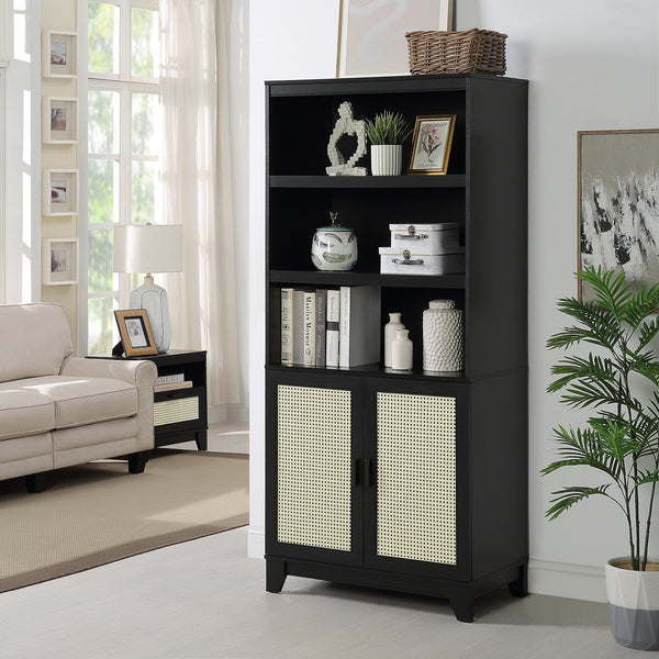 English Elm Sheridan 31" Bookcase Cabinet with 7 Shelves, Soft-Close Doors, Adjustable Shelves, Stylish Legs Black B365P397892
