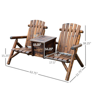 English Elm Double Adirondack Firwood Loveseat with Built-in Ice Bucket and Center Table for Two T3971S00002