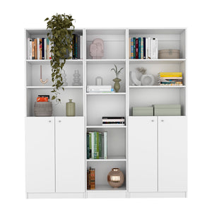 English Elm Acres 3-Piece Home Bookcase Set with 11 Shelves and Dual Double-Door Cabinets for Stylish Storage and Display White 41 L x 28 W x 5 H B070S00303