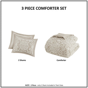 English Elm Cotton Suzanna Comforter Mini Set King Taupe – 100% Cotton Tufted Chenille Medallion, OEKO-TEX Certified, Oversized Plush B03595742