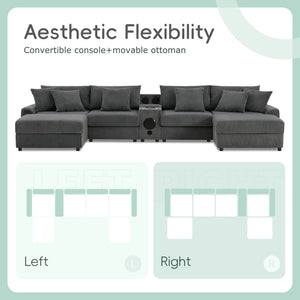 English Elm [video]141.5*64'' Corduroy U-shaped Sectional with Bluetooth Speakers and Ottoman N723S0756E